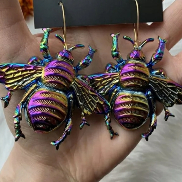 Earrings Bees Multicolor Psychedelic Rainbow. - Picture 4 of 6